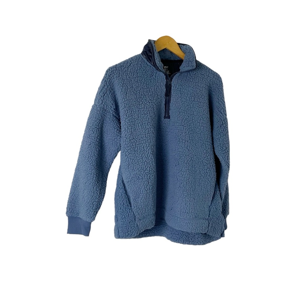 Aerie Quarter Zip Sherpa Pullover Sweater Size XS Blue‎